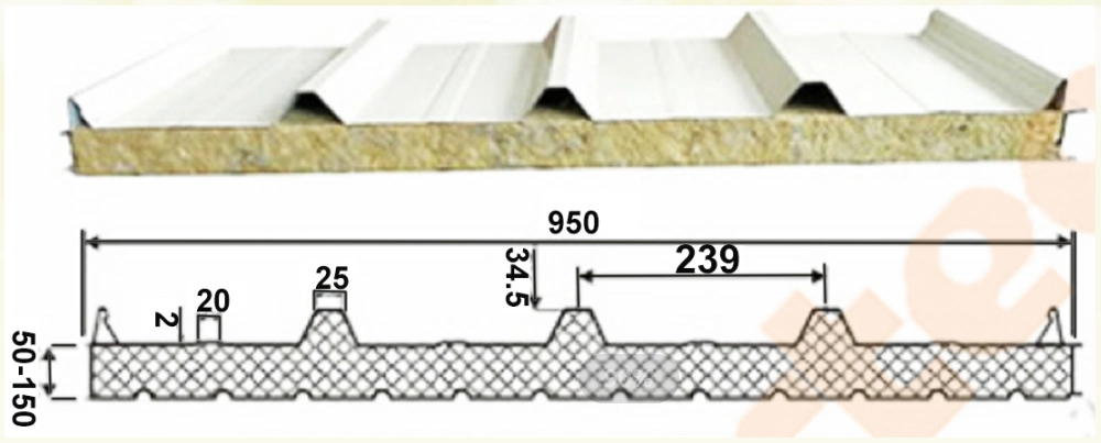 Fireproof Rockwool/EPS Insulated Steel Roof/Wall Sandwich Panels for Steel Buildings